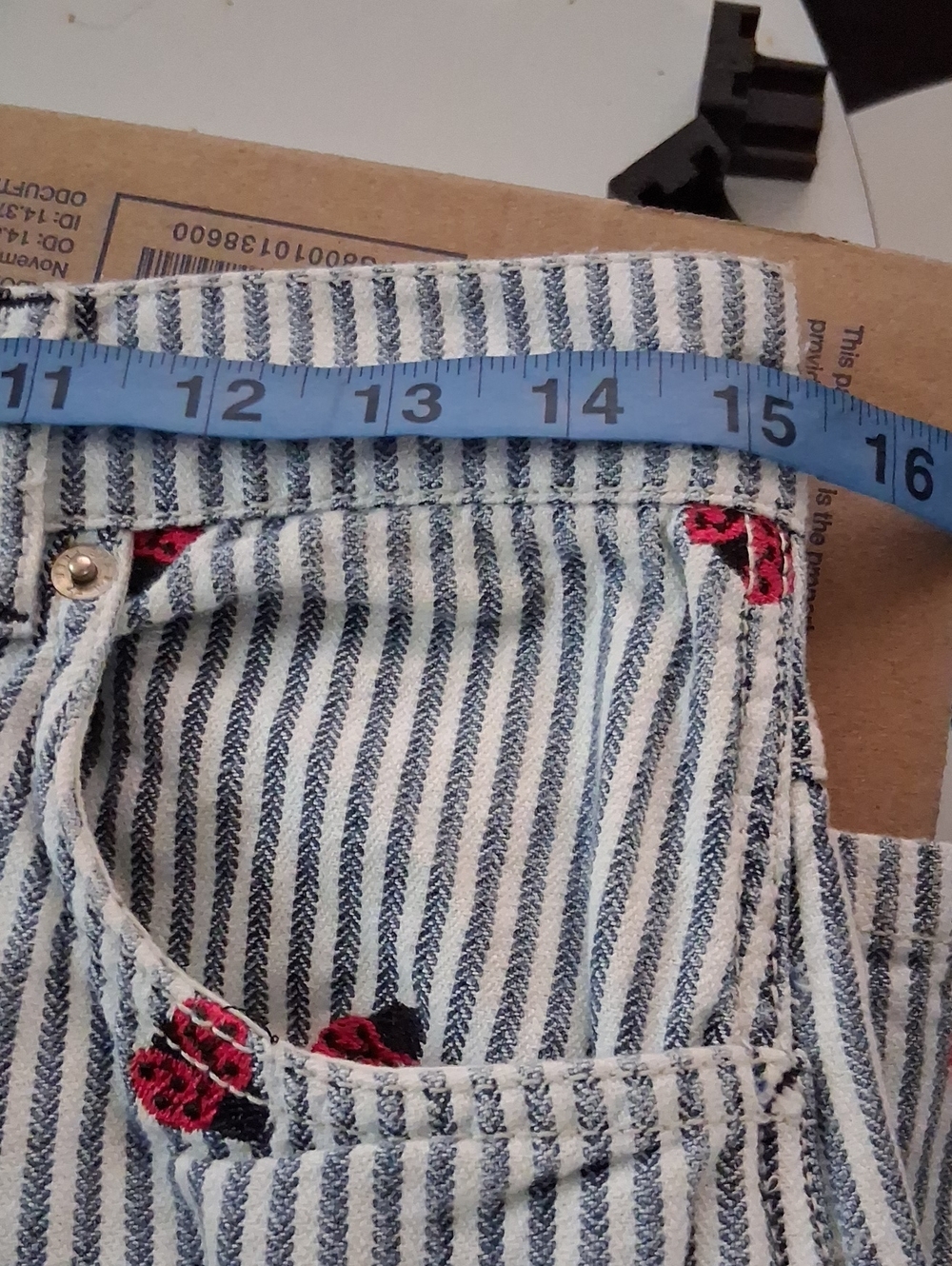 We The Free Blue & White Striped Wide-Leg Jeans with Red Ladybug Embroidery - Picture 7 of 7